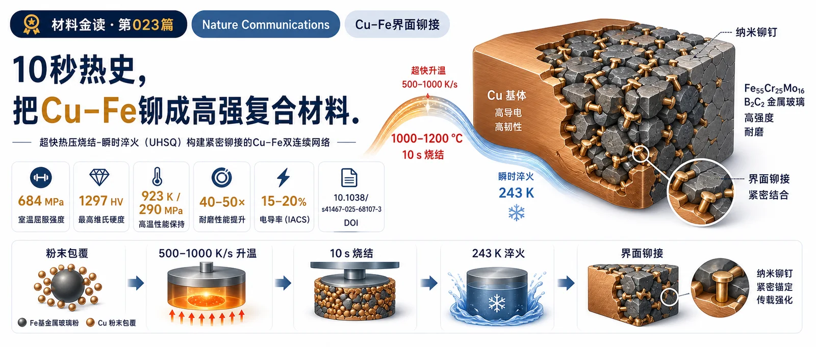 材料金读 023：不互溶的 Cu–Fe，如何被 10 秒热历史“铆”成高强复合材料？
